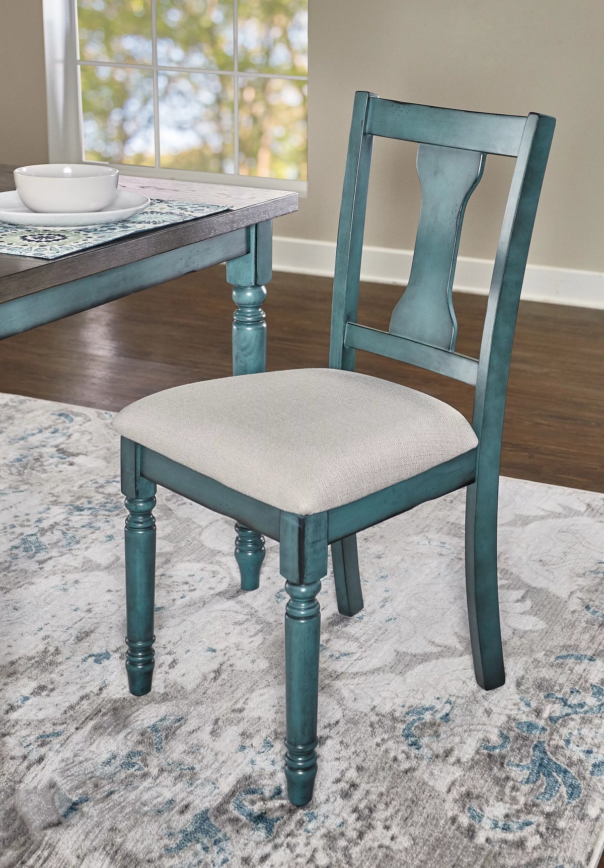 Distressed Teal Blue Dining Chair Set of 2 F40828