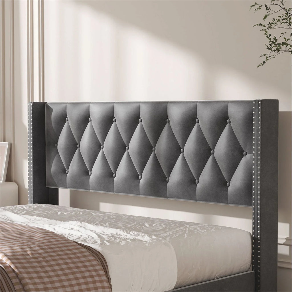Velvet King Size Platform Bed S5895