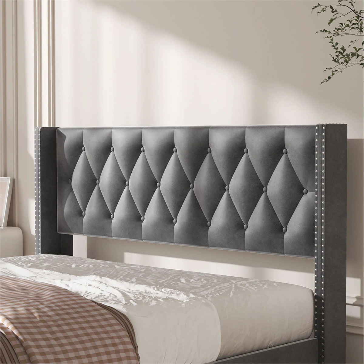 Velvet King Size Platform Bed S5895