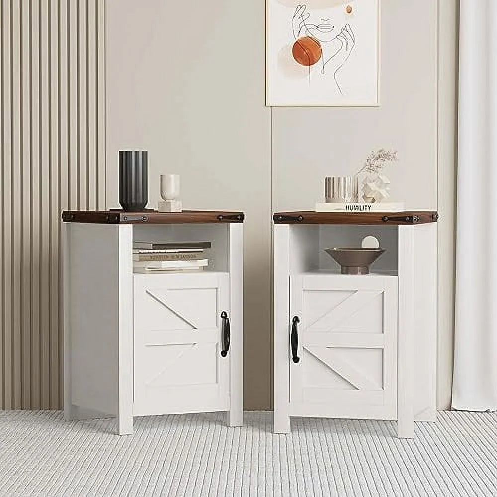 White Wooden Nightstand End Table with USB and Socket Set of 2 O70080