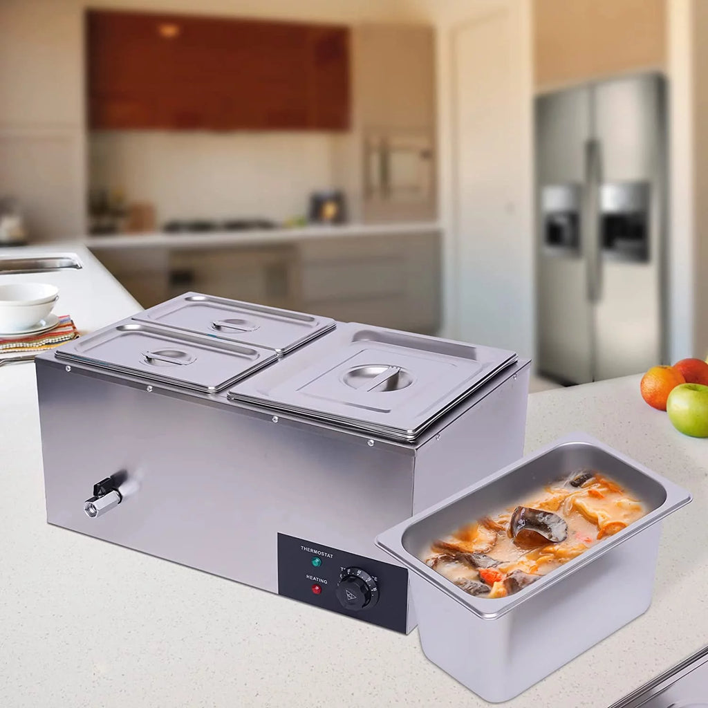 3-Pan Stainless Steel Electric Food Warmer with Lids 600W W548765