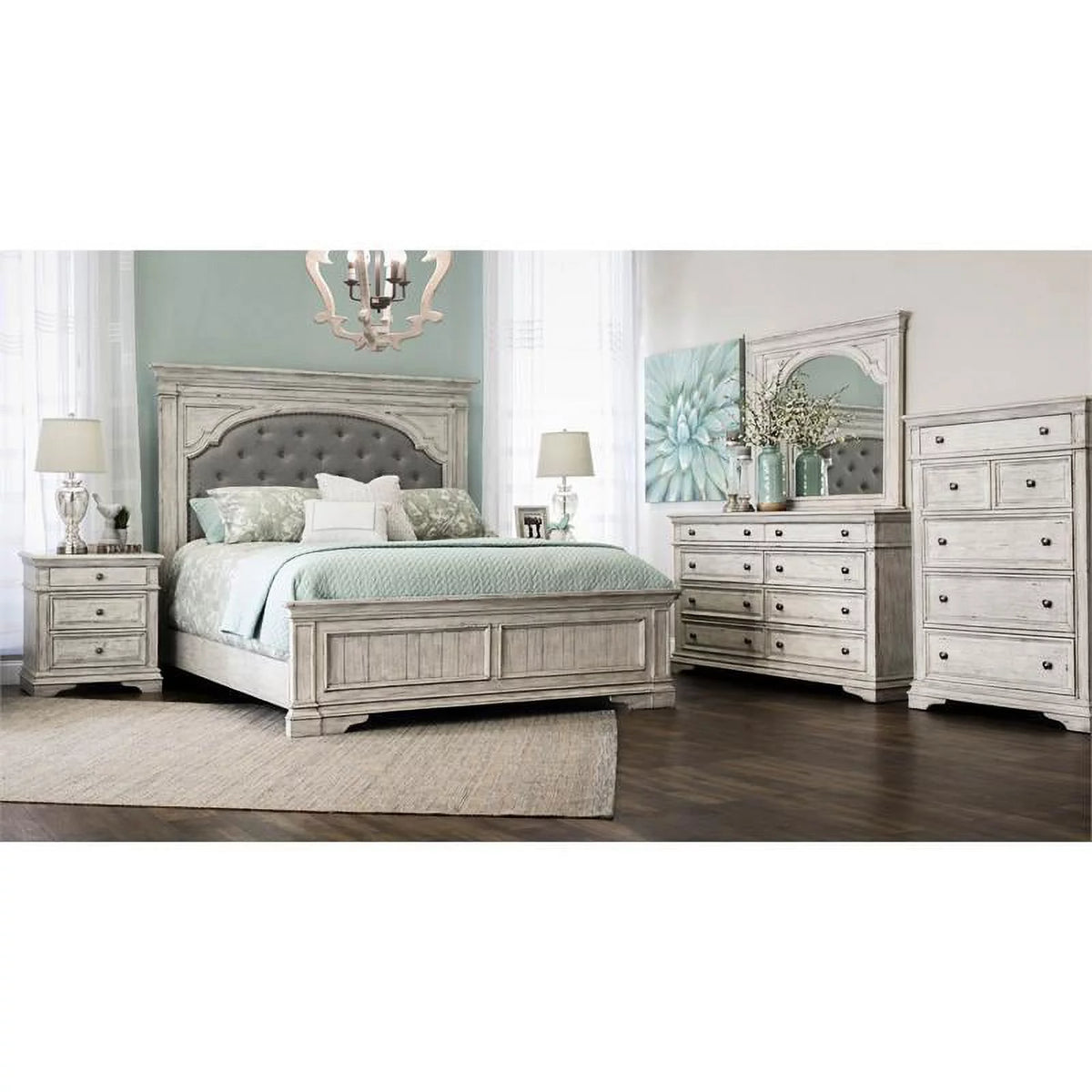 Rustic Ivory Wood 8-drawer Dresser V38336