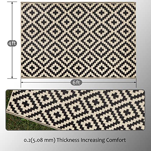Waterproof Reversible Outdoor Rug 5x8 ft Black & Beige Q5411