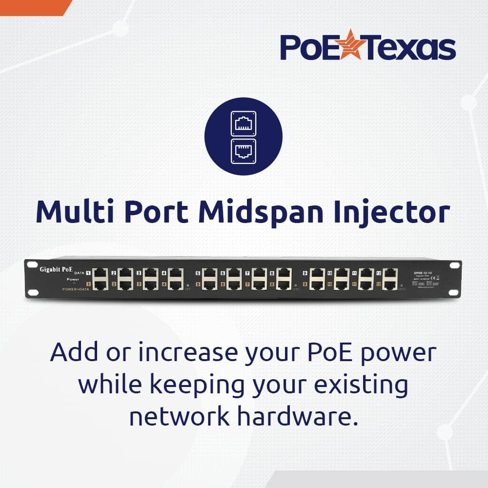 12 Port Gigabit Passive PoE Injector with 24V 120 Watt Power Supply U510816