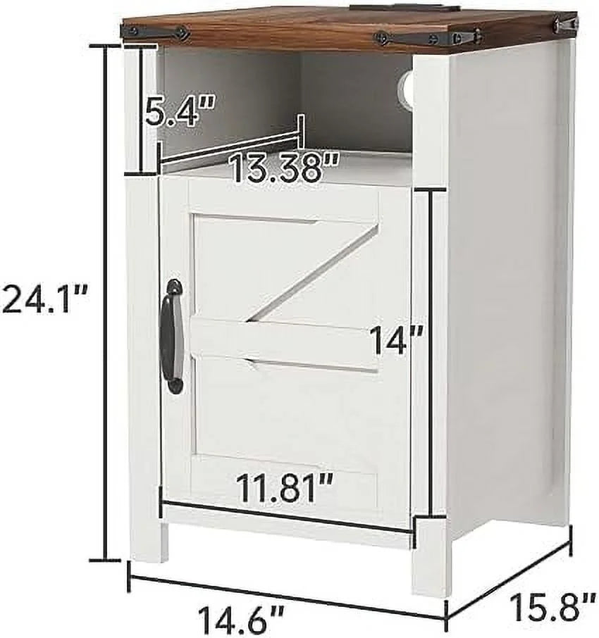 White Wooden Nightstand End Table with USB and Socket Set of 2 O70080