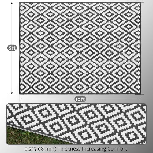 Waterproof Reversible Outdoor Rug 5x8 ft Black & Beige Q5411