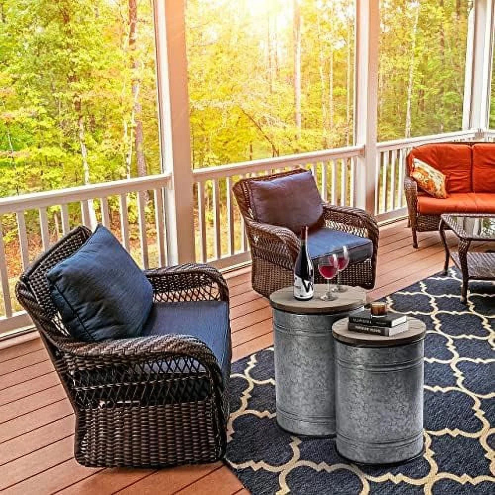 Rustic Ottoman Seat Stool Side Table Set of 2 A946370