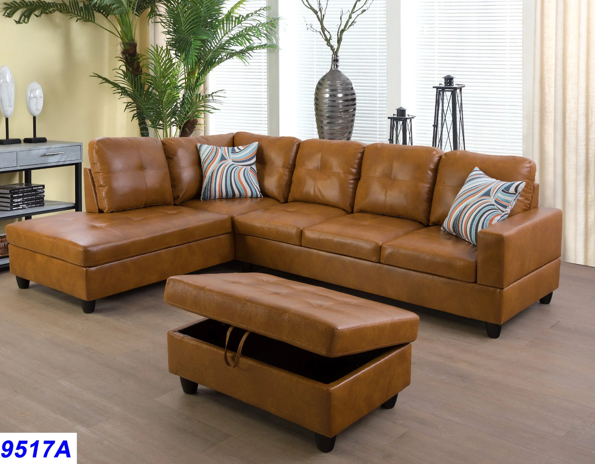 Ginger Faux Leather Sectional Sofa with Ottoman J29295