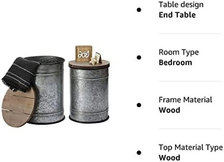 Rustic Ottoman Seat Stool Side Table Set of 2 A946370