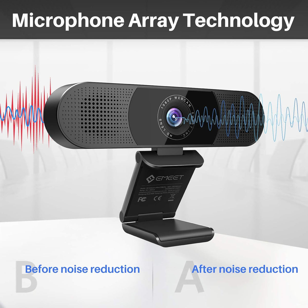 3 in 1 Webcam with Microphone, 2 Speakers & 4 Microphone Arrays, 1080P O942