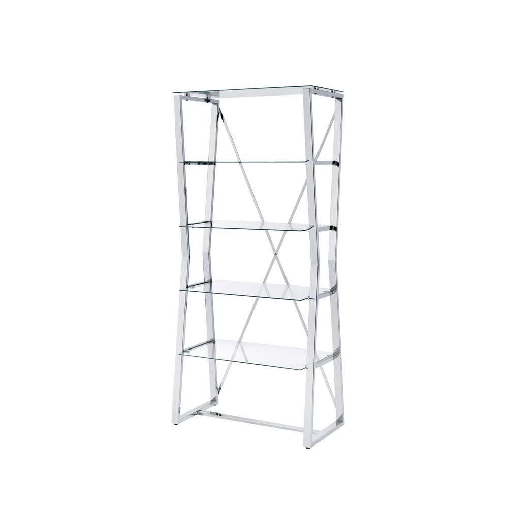 70 in. Chrome Steel 5-Shelf Grey Bookcase L45049