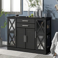 Black Wood Glass Sideboard Buffet Server with 2 Drawers and 3 Cabinets K137982