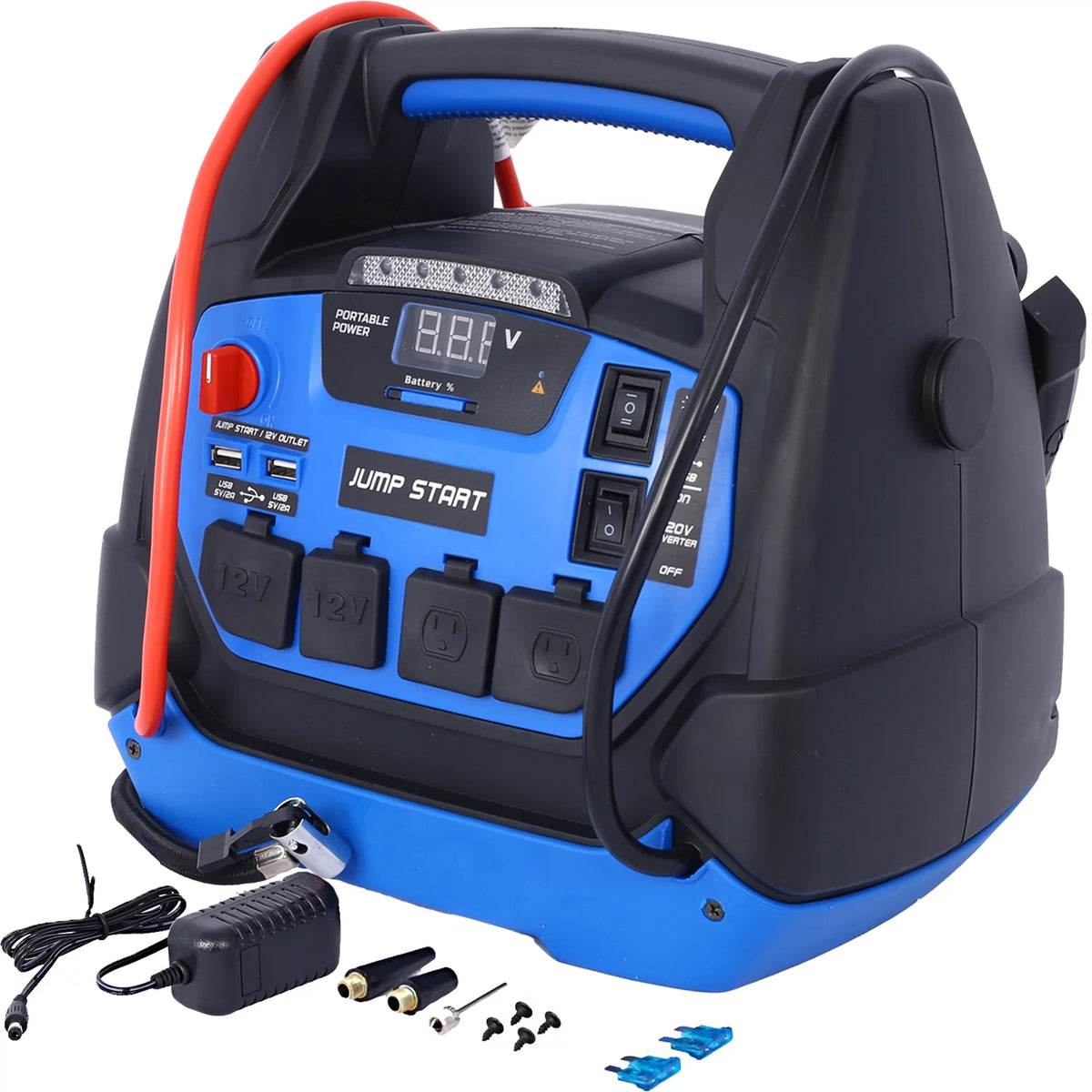 1800 Peak Amp Jump Starter with Air Compressor and AC Outlets A542