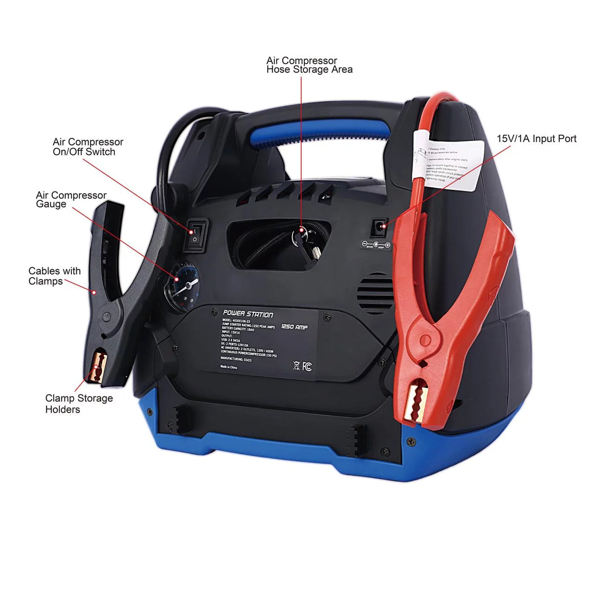 1800 Peak Amp Jump Starter with Air Compressor and AC Outlets A542