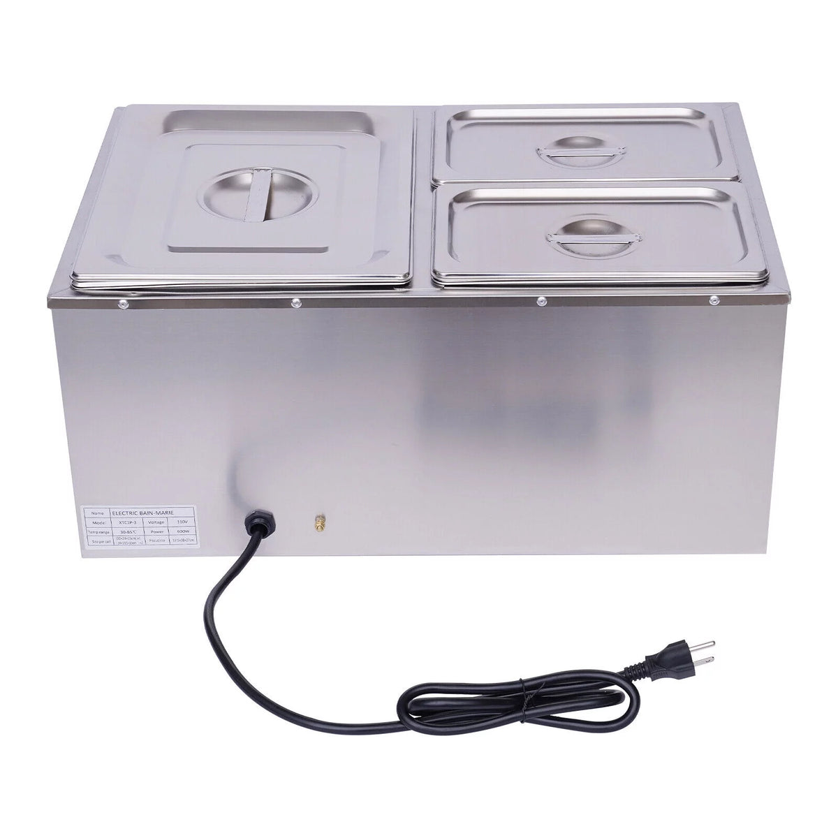 3-Pan Stainless Steel Electric Food Warmer with Lids 600W W548765