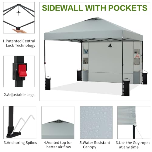 10'x10' Pop Up Canopy Tent with 1 Sidewall and 6 Pockets, White P70639