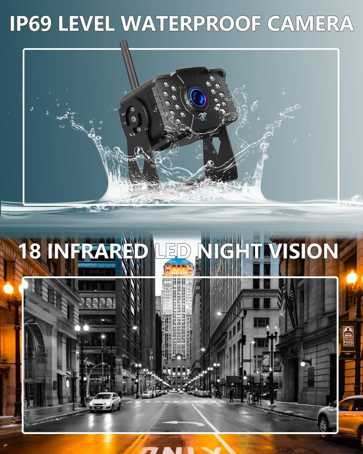 1080P Digital Wireless Backup Camera System 7'' Monitor IP69K Waterproof Night Vision S29790