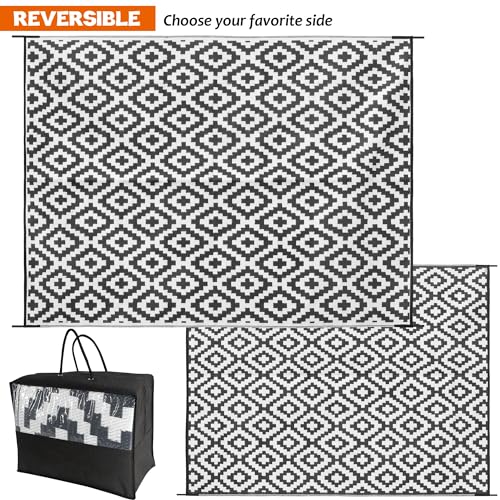 Waterproof Reversible Outdoor Rug 5x8 ft Black & Beige Q5411
