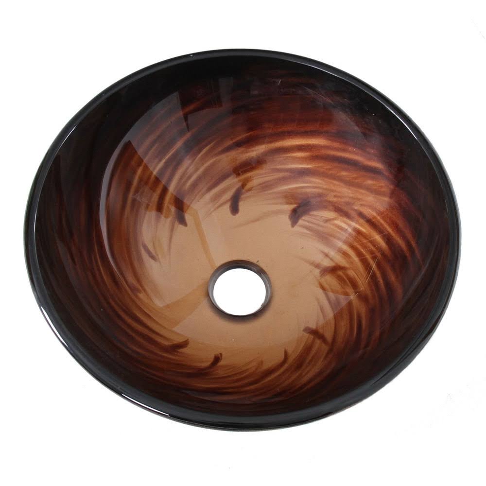 Brown Glass Vessel Sink and Waterfall Faucet J790412