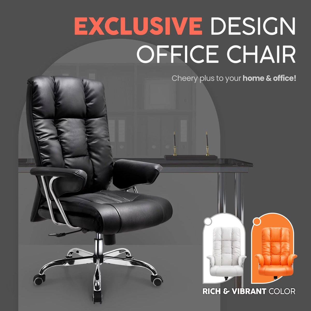 Black PU Leather Reclining Office Chair K69798