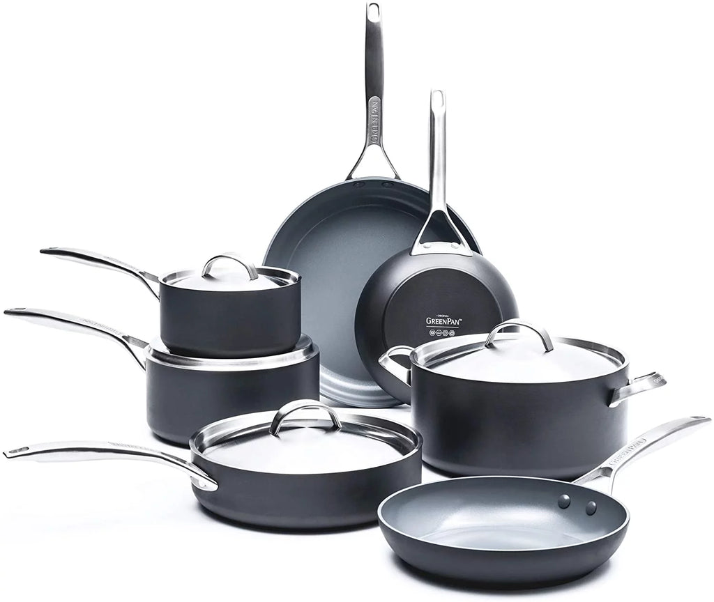 11 Piece Hard Anodized Ceramic Nonstick Cookware Set with Stainless Steel Lids O6929