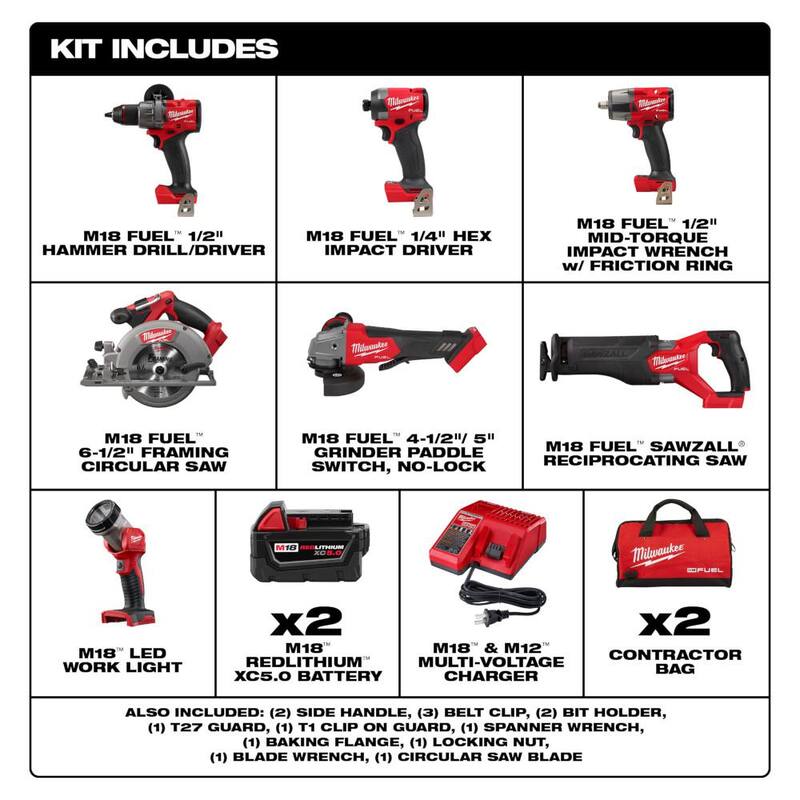 18V Lithium-Ion Brushless Cordless Combo Kit with 5.0 Ah Batteries 7-Tool F8361