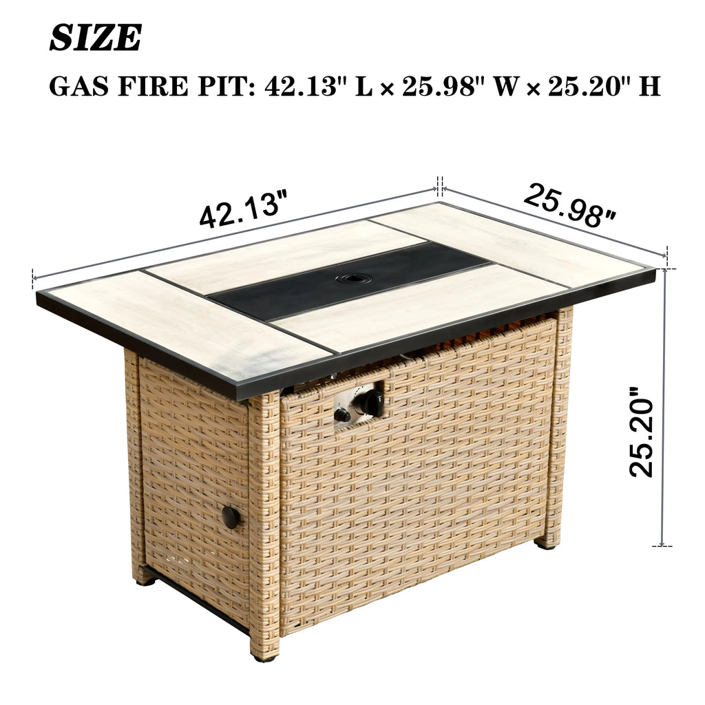 Outdoor Wicker Propane Fire Pit Table 42-Inch 50,000 BTU with Cover & Lid B3722