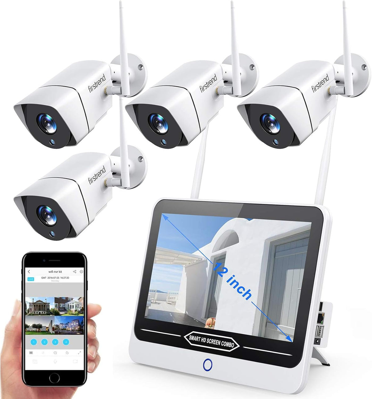 1080P 8CH Wireless Security Camera System with 4 Cameras and 12 Inch Monitor Z48120