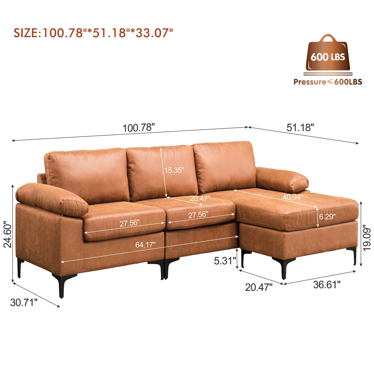 100" Convertible Sectional Sofa L Shaped Suede Couch L176205