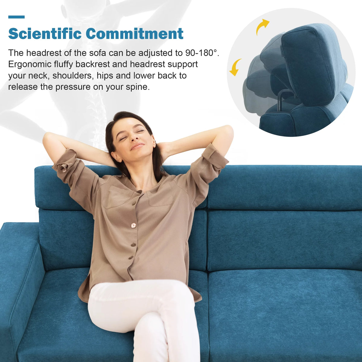 2-Seater Velvet Sectional Sofa with Adjustable Headrest K182329