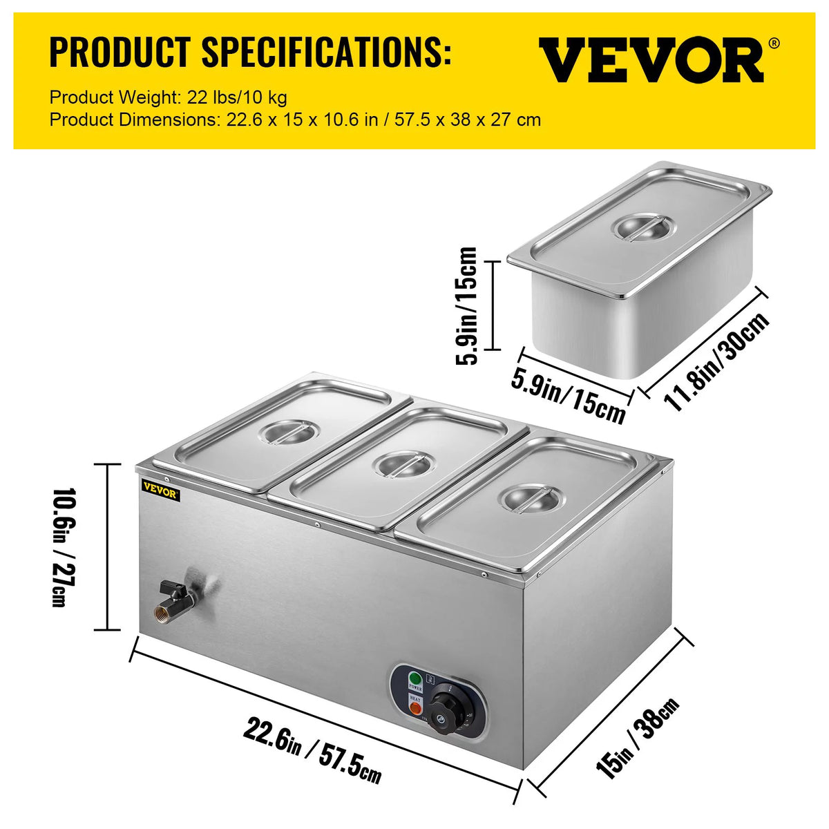 Food Warmer Bain Marie Steam Table 3-pan 850w K6013