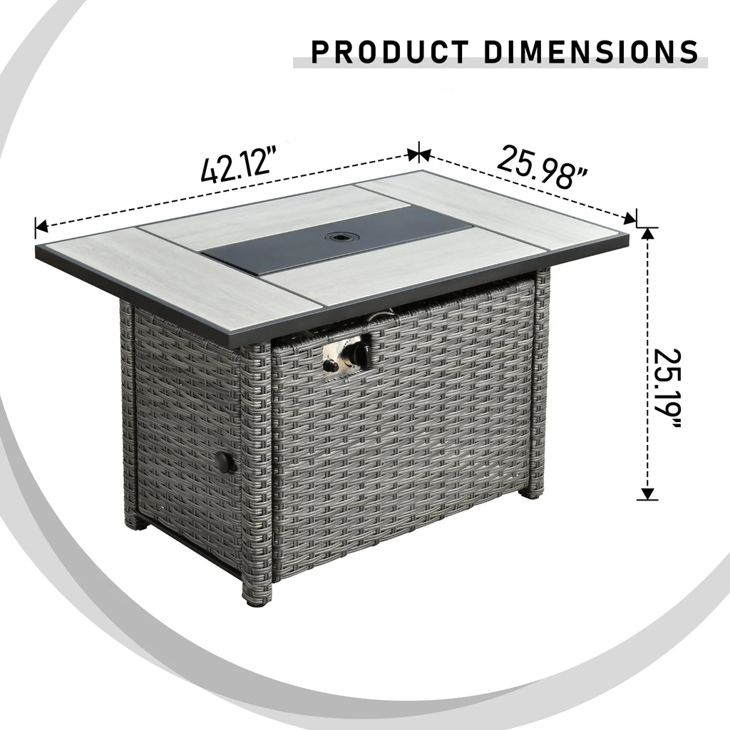 Outdoor Wicker Propane Fire Pit Table 42-Inch 50,000 BTU with Cover & Lid B3722