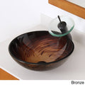 Brown Glass Vessel Sink and Waterfall Faucet J790412