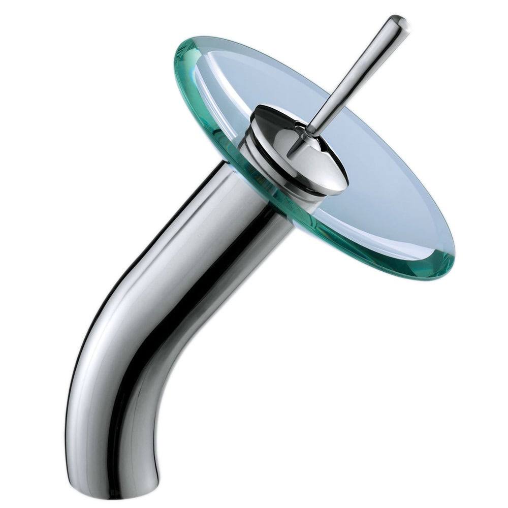 Brown Glass Vessel Sink and Waterfall Faucet J790412