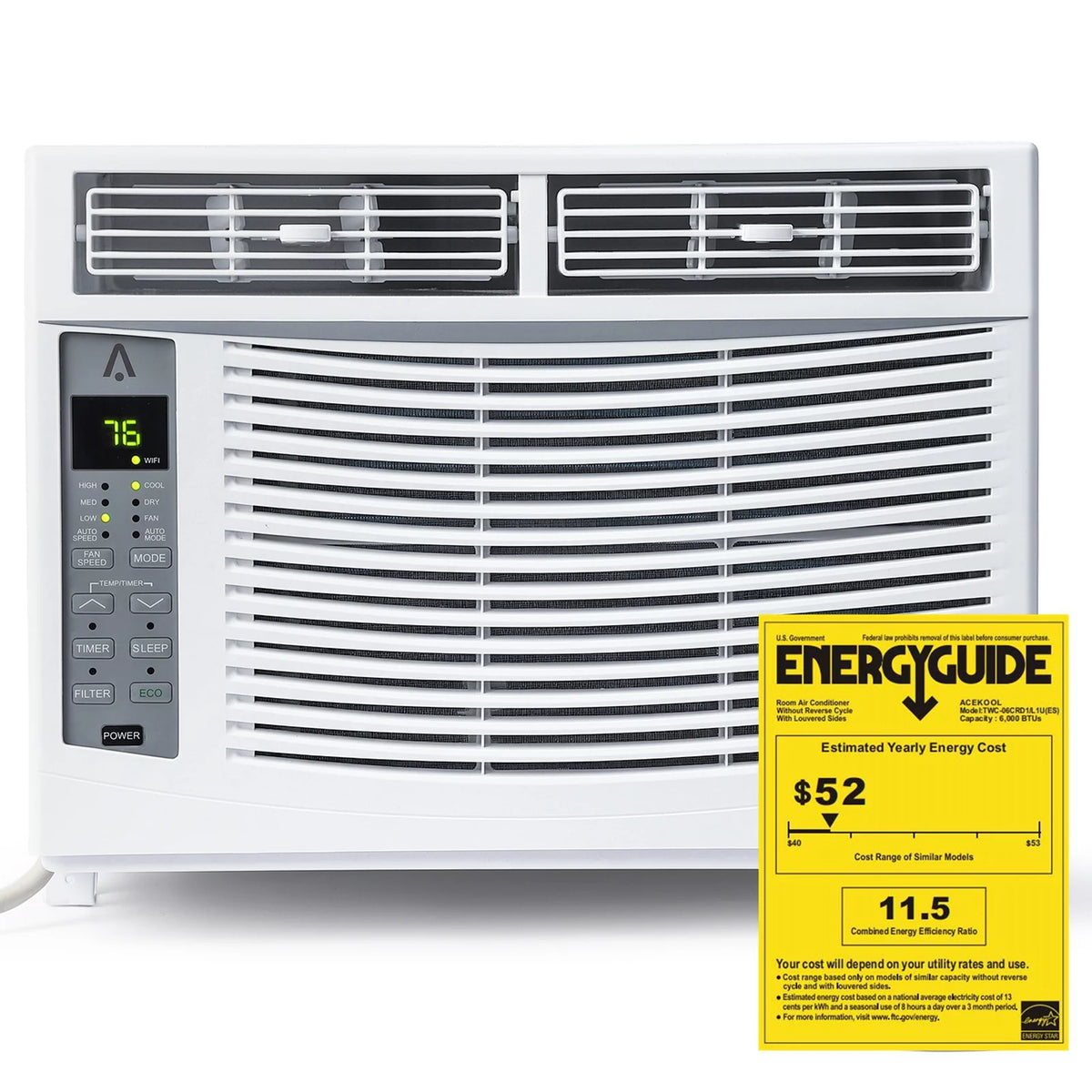 115V Window-Mounted Air Conditioner 6,000 BTU with Remote Control S79022