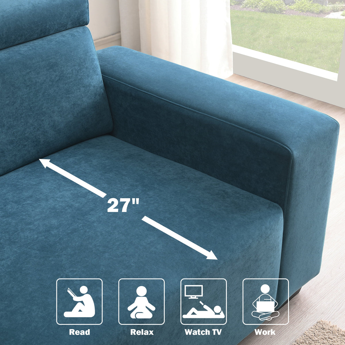 2-Seater Velvet Sectional Sofa with Adjustable Headrest K182329