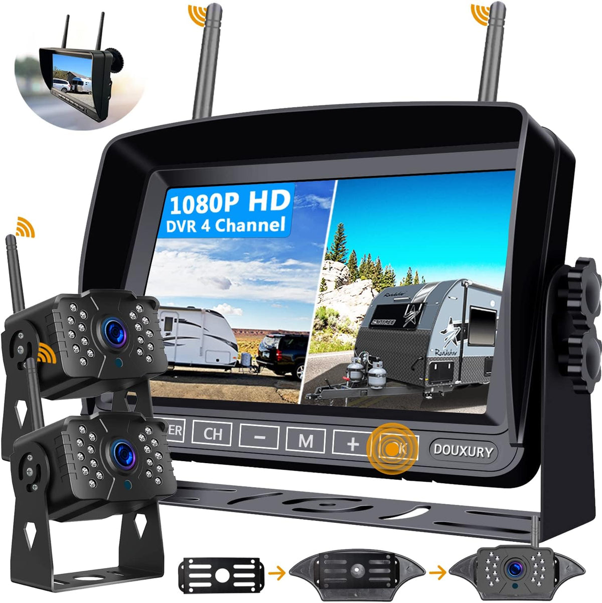 1080P Digital Wireless Backup Camera System 7'' Monitor IP69K Waterproof Night Vision S29790
