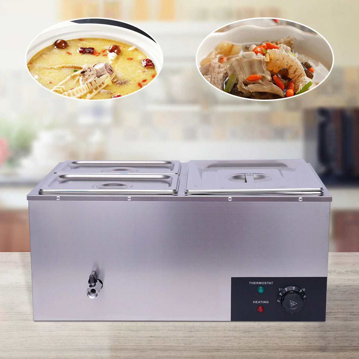 3-Pan Stainless Steel Electric Food Warmer with Lids 600W W548765