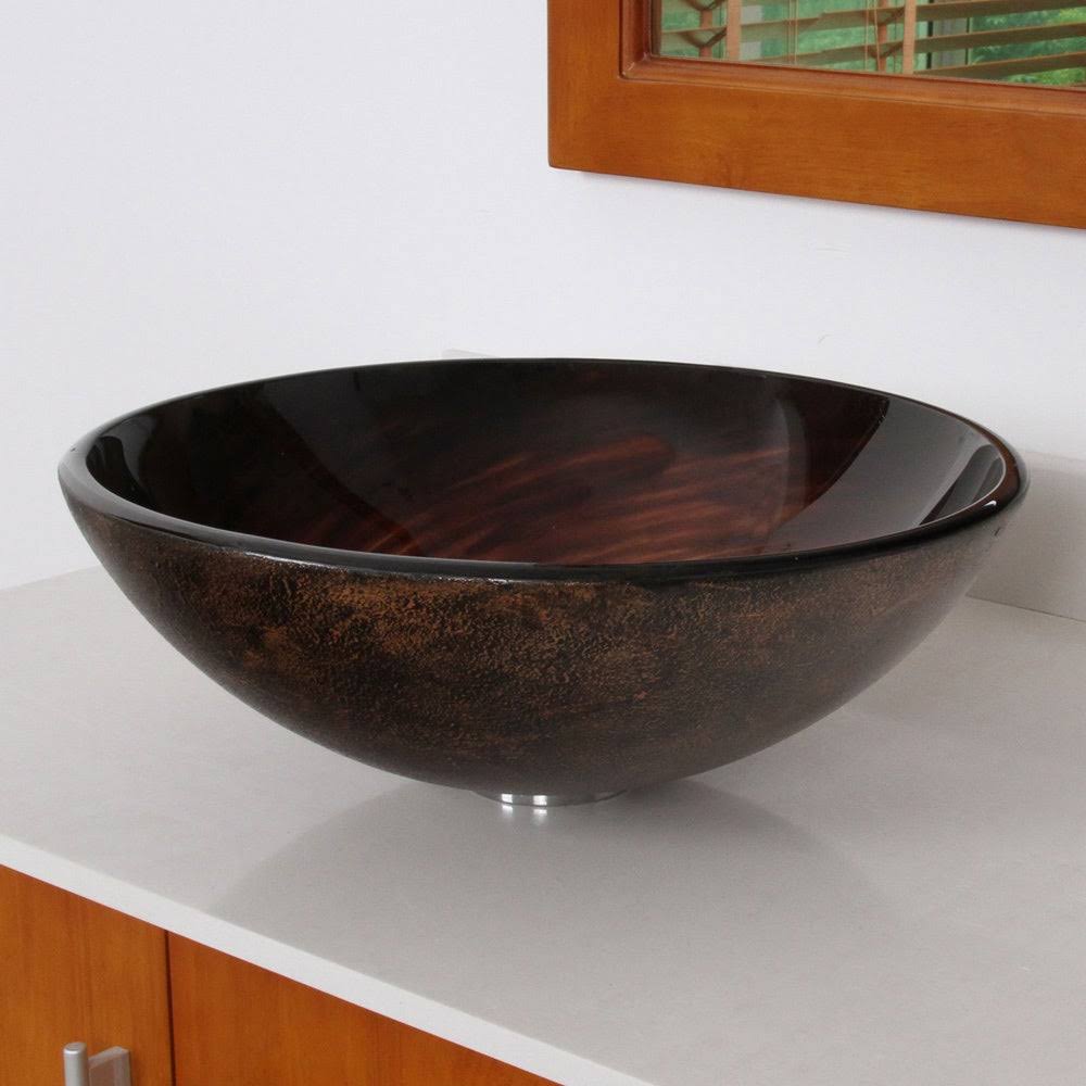 Brown Glass Vessel Sink and Waterfall Faucet J790412