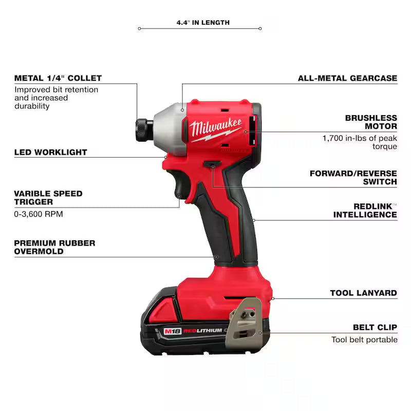 18V Lithium-Ion Brushless Cordless Compact Drill/Impact Combo Kit (2-Tool) with Brushless Grinder Z12046