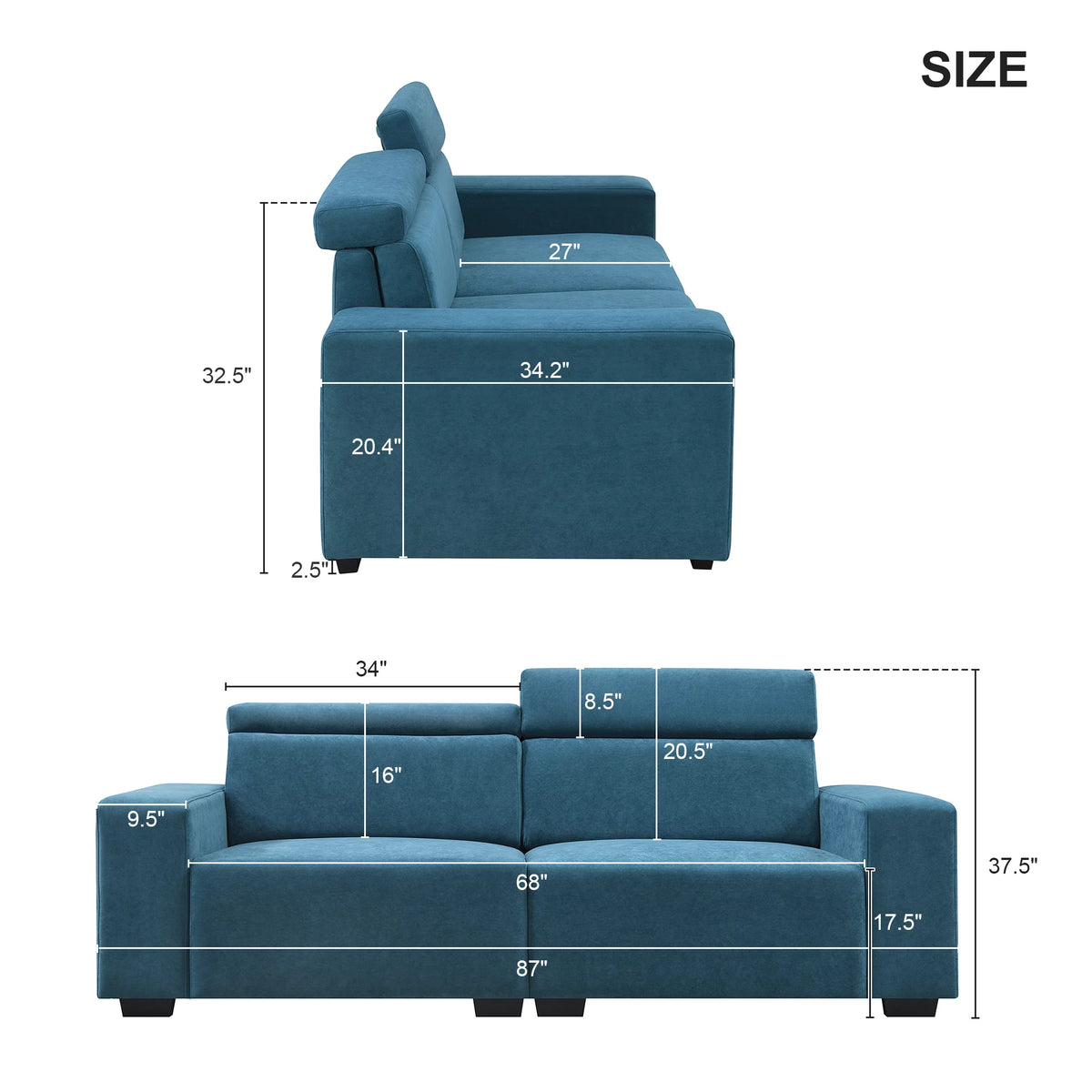 2-Seater Velvet Sectional Sofa with Adjustable Headrest K182329