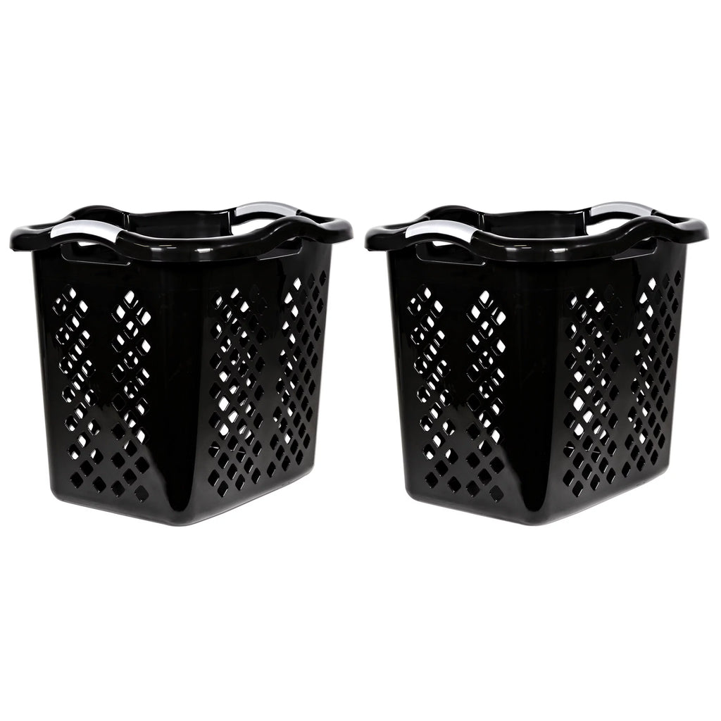 Black 2 Bushel Plastic Laundry Basket with Handles, 2 Pack X345181