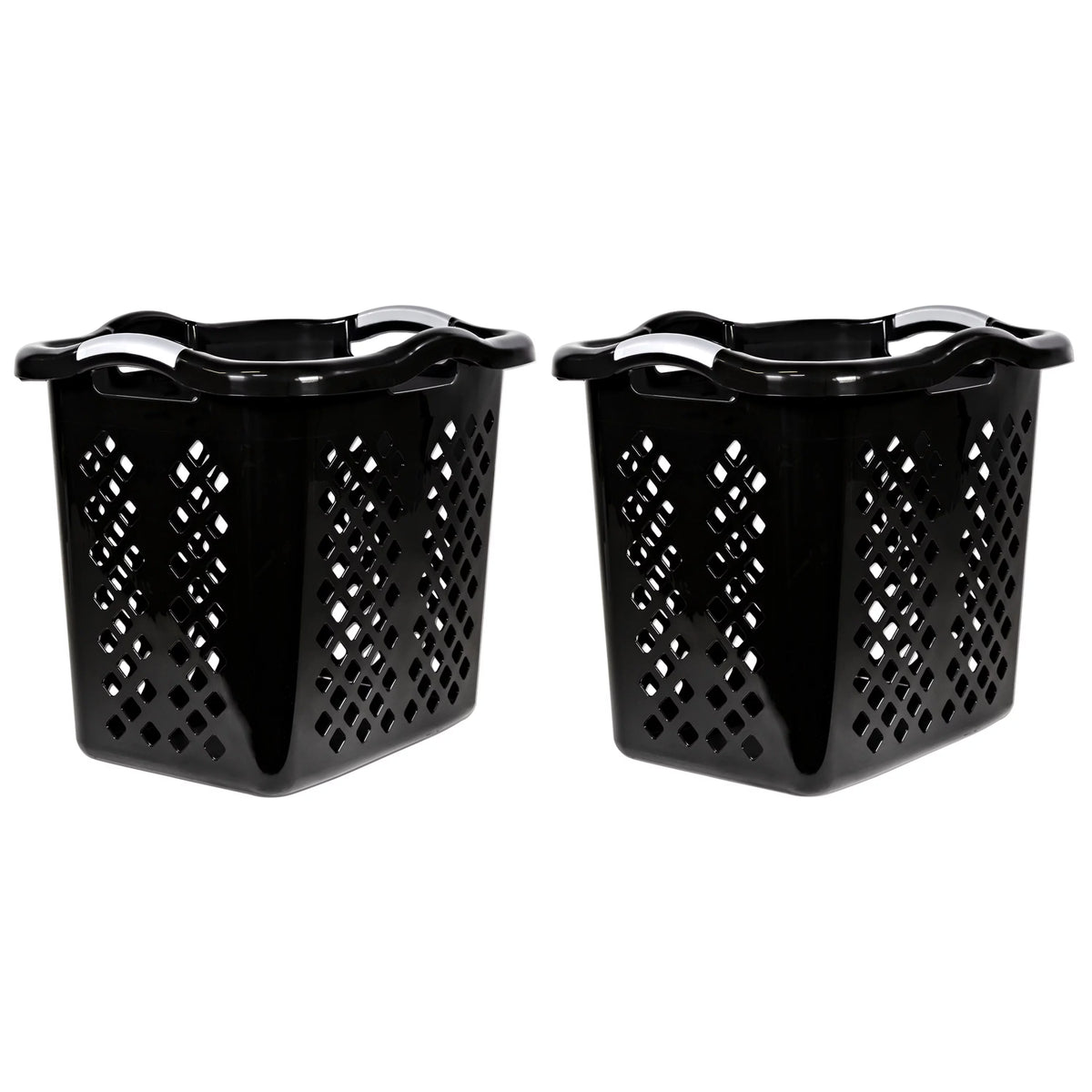 Black 2 Bushel Plastic Laundry Basket with Handles, 2 Pack X345181