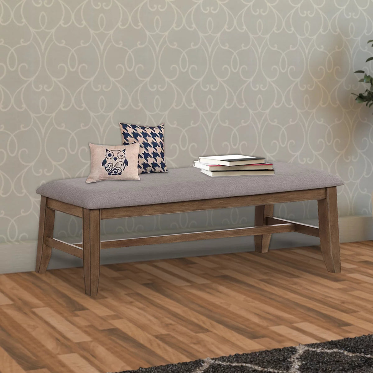 Brown and Gray Fabric Upholstered Wooden Bench J6823
