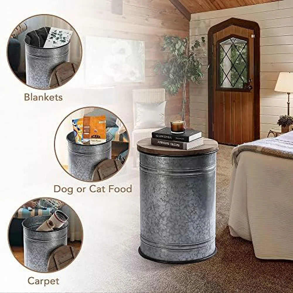 Rustic Ottoman Seat Stool Side Table Set of 2 A946370