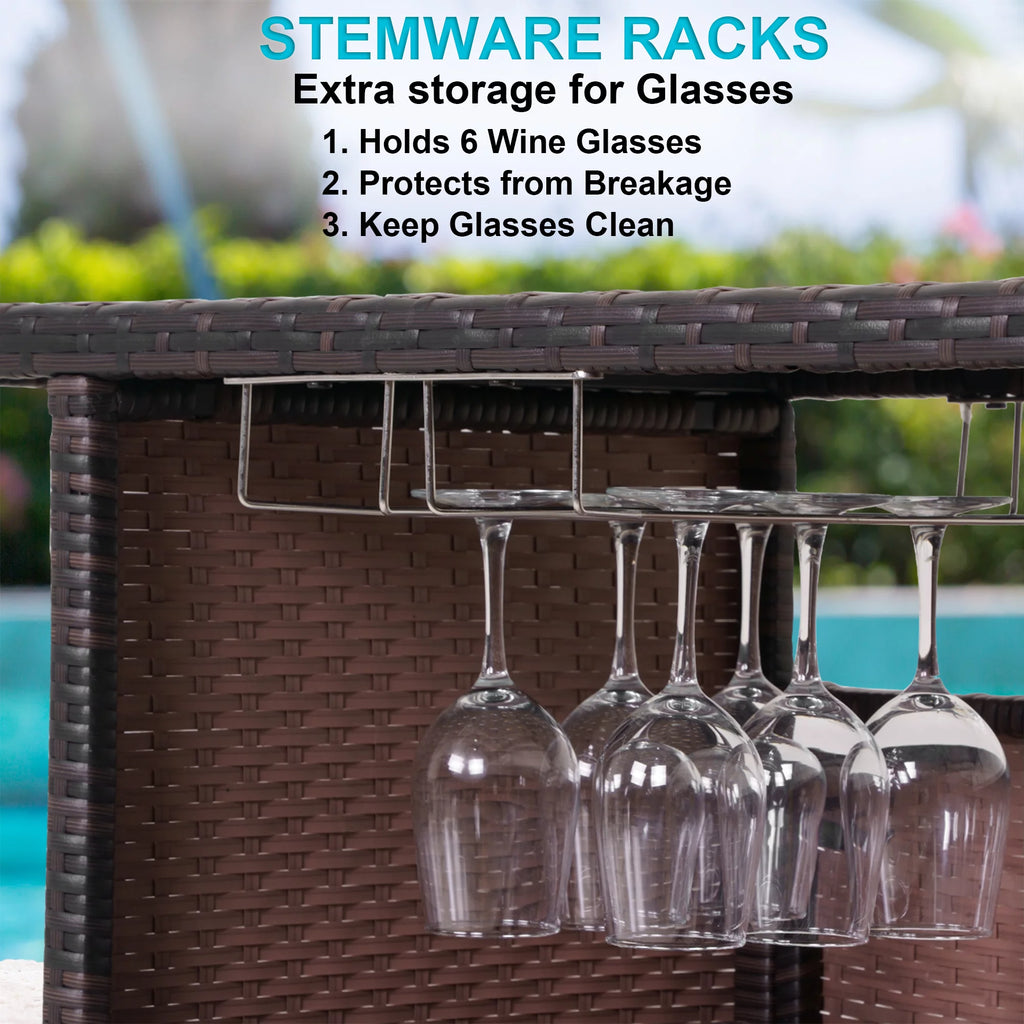 Outdoor Wicker Bar with 2 Storage Shelves J359