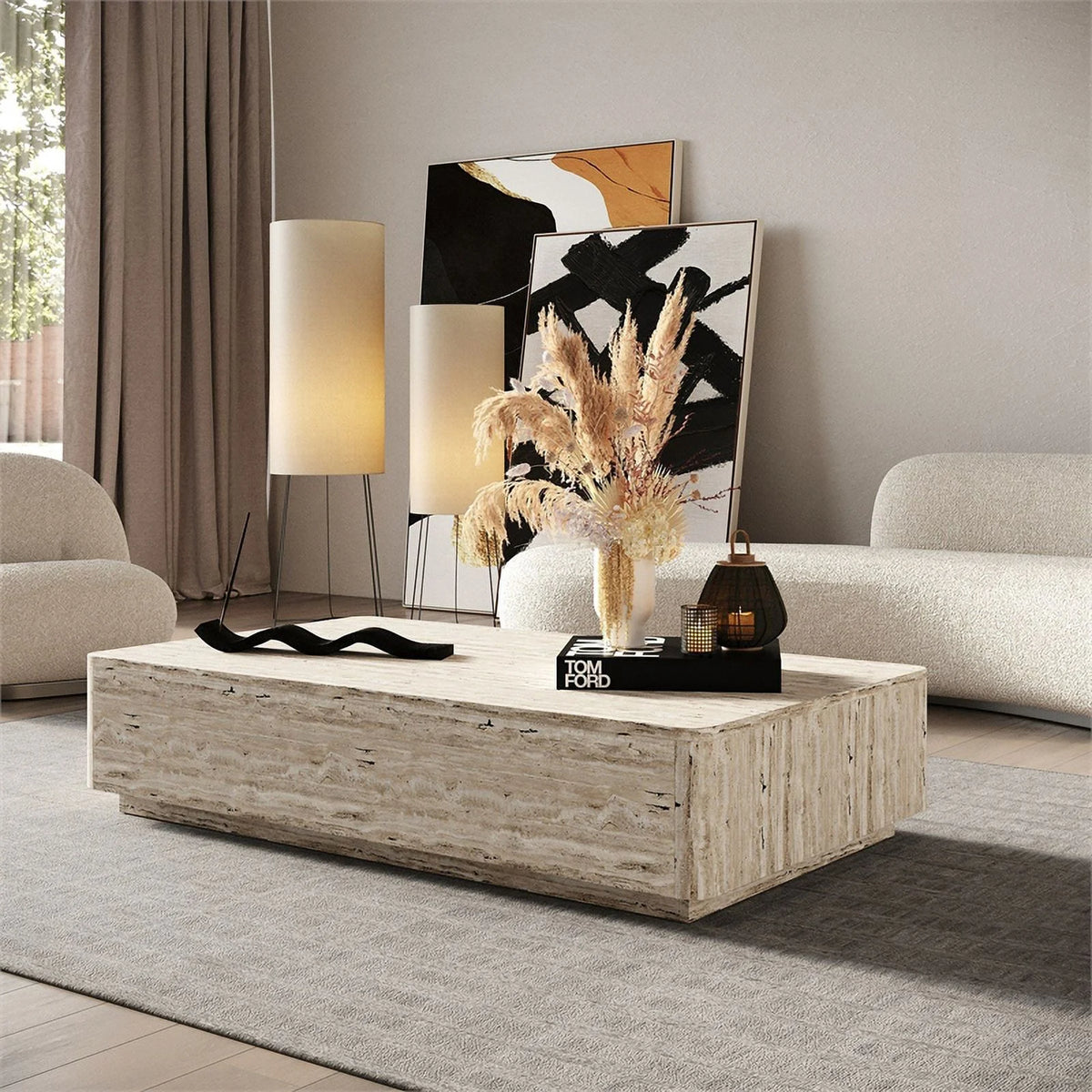 Modern Travertine Rectangular Coffee Table X88289
