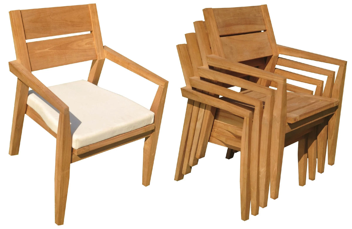Grade-A Teak 7 Pc Dining Set with 6 Seater Oval Trestle Leg Table and 6 Stacking Arm Chairs Z42503