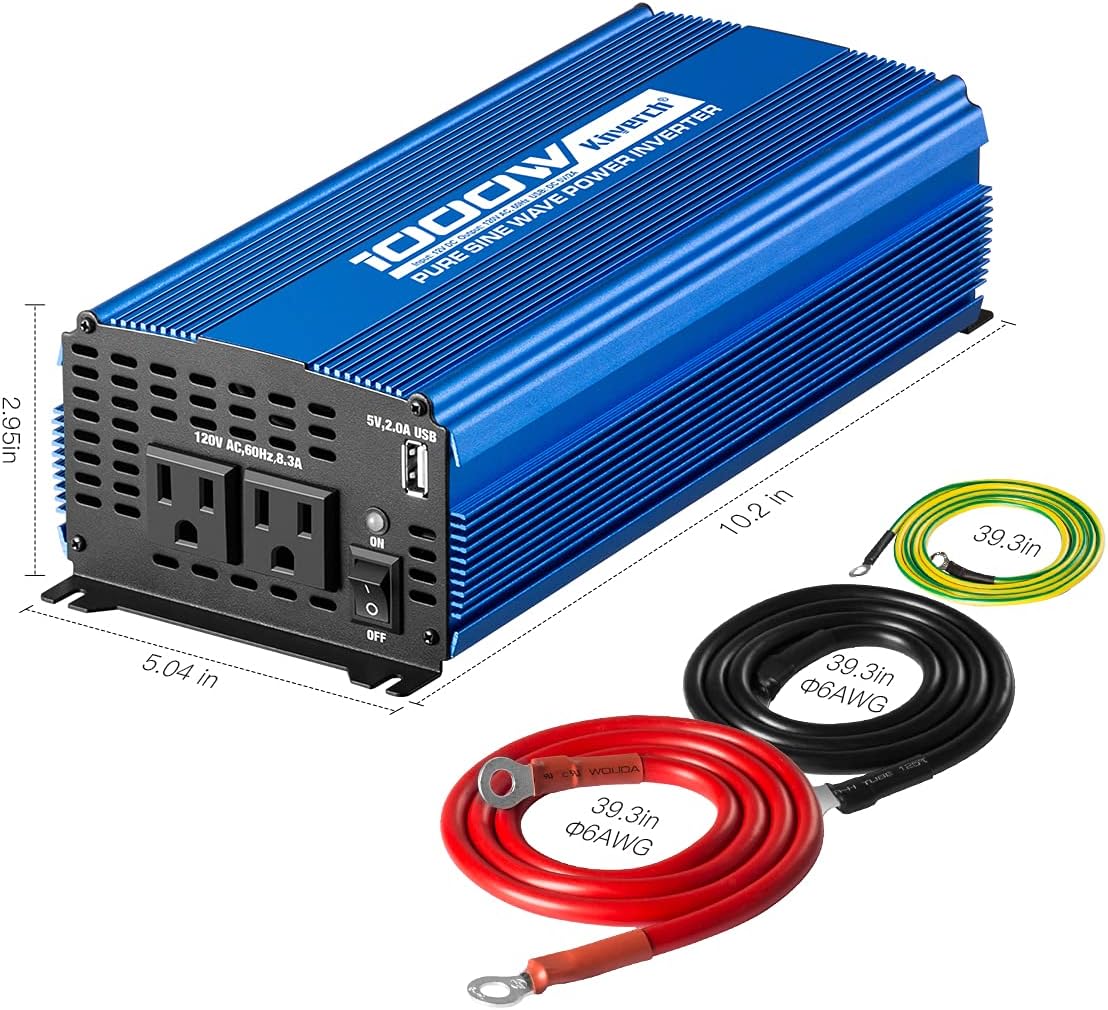1500W Pure Sine Wave Power Inverter 12V DC to 110V AC with Bluetooth H5239
