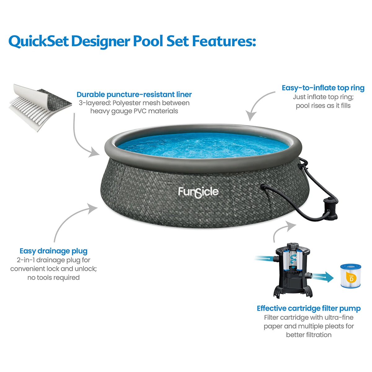 10ft x 30in Round Above Ground Pool with Cartridge Filter Pump E383